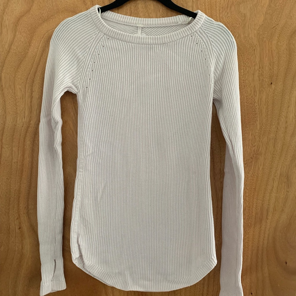 Light pink Lululemon ribbed pullover sweater